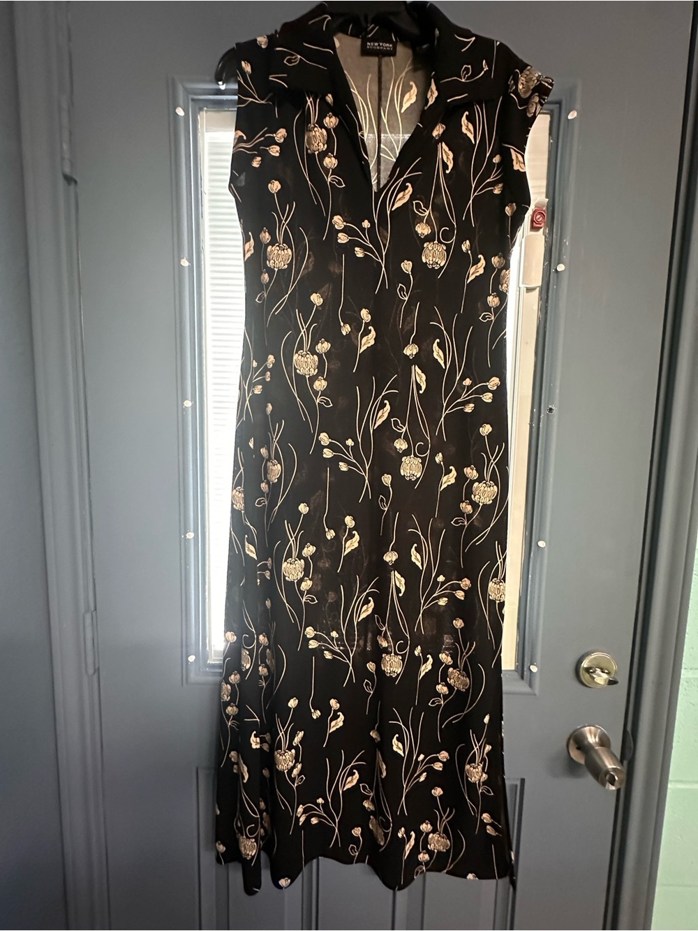 NY Collection Black Maxi Dress with Cream Floral Embroidery